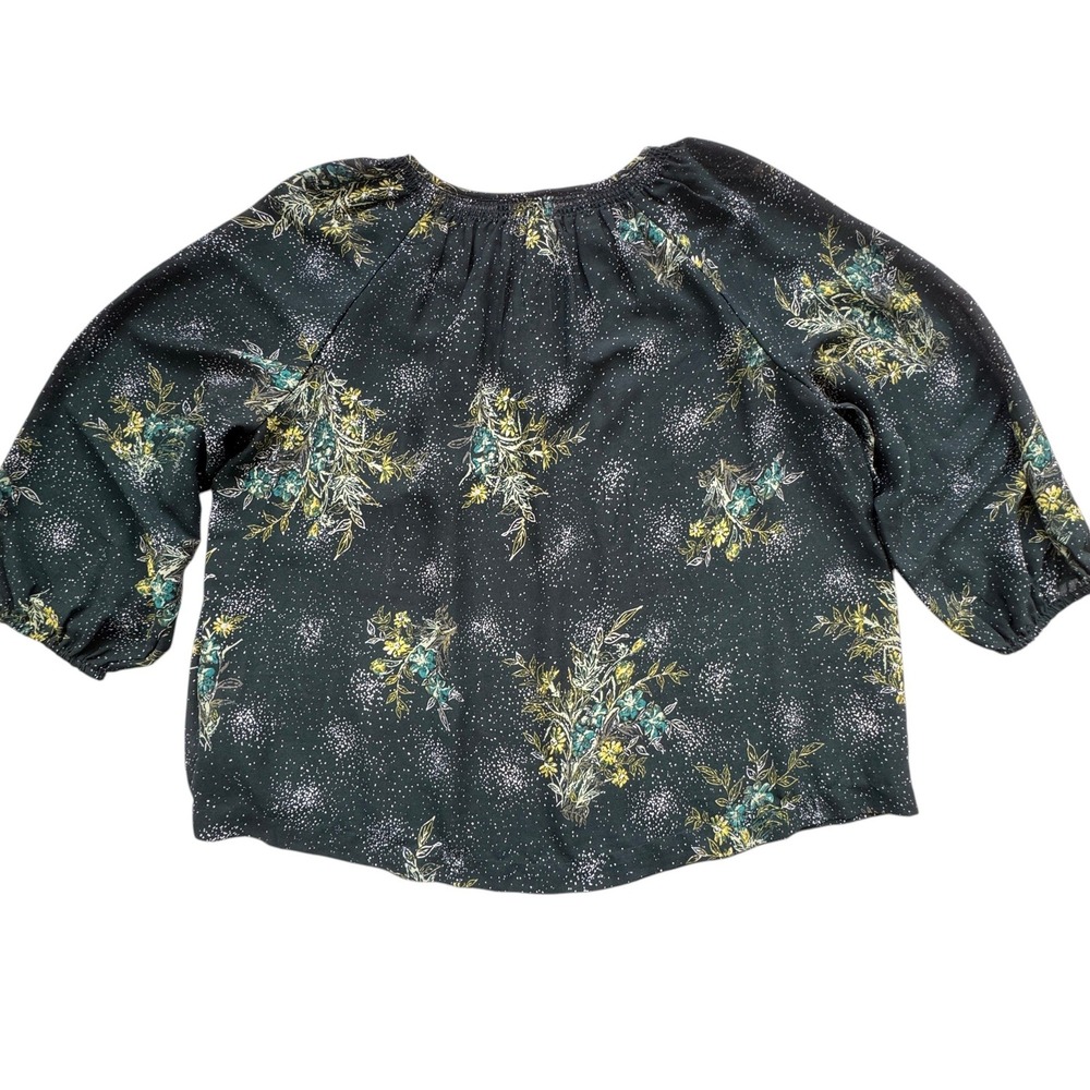 Kaari Blue Curvy Green Floral Blouse Womens 0X Smocked Neck Keyhole Long Sleeve - Picture 11 of 11